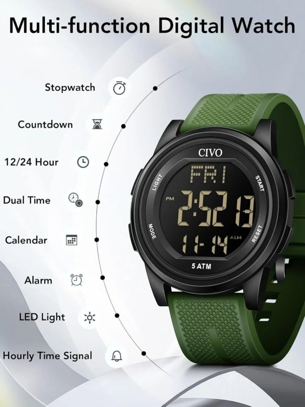 Waterproof Sports Watch for Men & Women | Large Dial 44mm Digital Timepiece